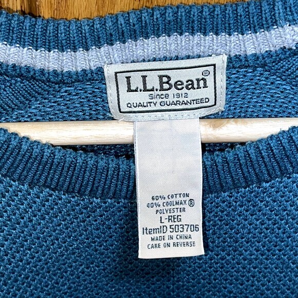 L.L. Bean |  Teal Crew Neck Cotton Blend Sweater | Large - Picture 5 of 6